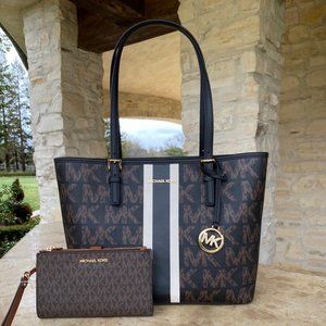 NWT Michael kors center stripe signatu tote&wallet